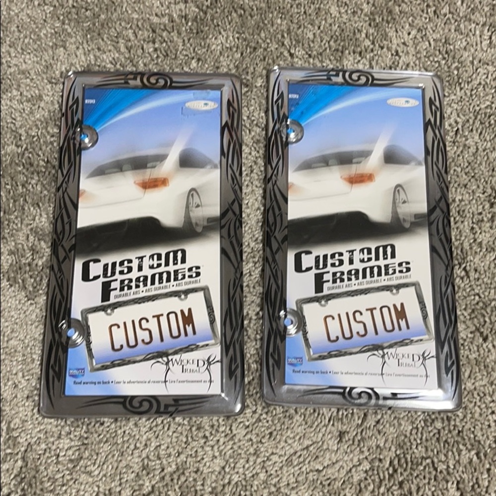 Custom License Plate Frame Black Tribal Tattoo 2pk
